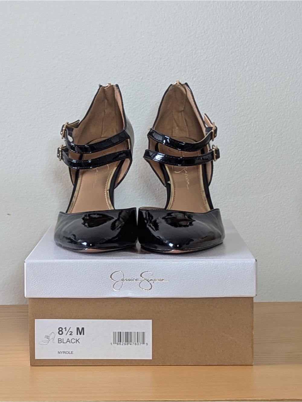 Jessica Simpson Black Patent Double-Strap Mary Jane Heels - Picture 2 of 5